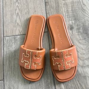 Tory Burch leather slides double t sport